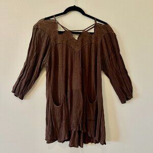 Entro Brown Gauze Boho Dress Size Medium